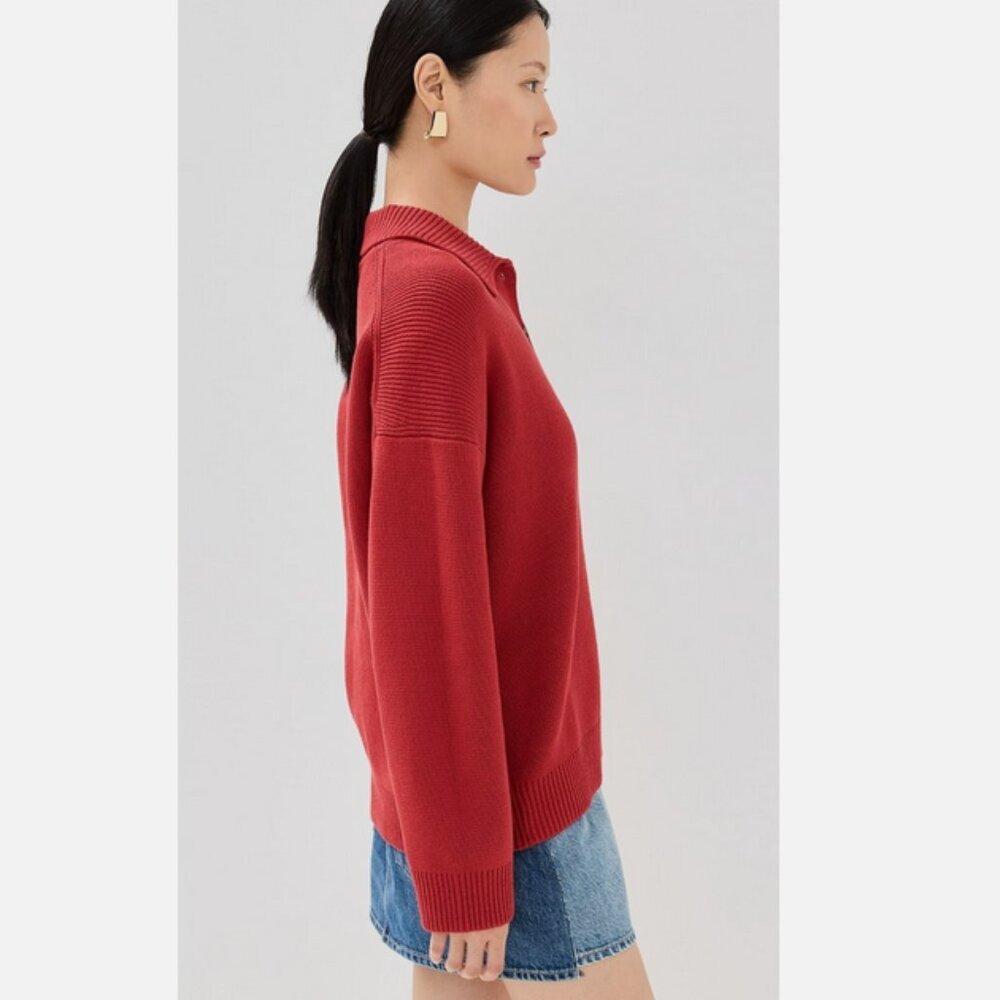 Reformation Red Brooklyn Polo Sweater Organic Cotton Sweater L NWT Anthropologie - Picture 7 of 9